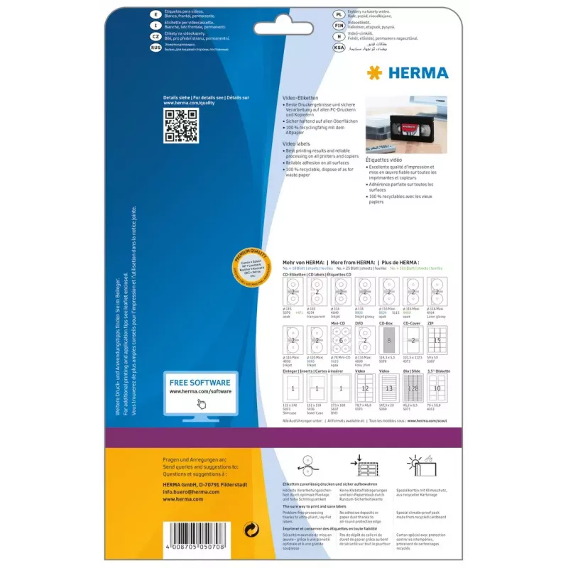 Lipnūs etikečių lapai HERMA Video labels A4 78,7x46,6 mm