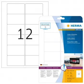 Lipnūs etikečių lapai HERMA Video labels A4 78,7x46,6 mm