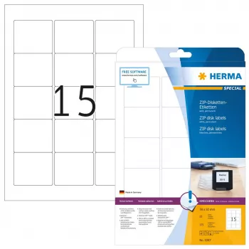 Lipdukai HERMA ZIP diskeliams A4 59x50 mm baltas matinis popierius 375 vnt.