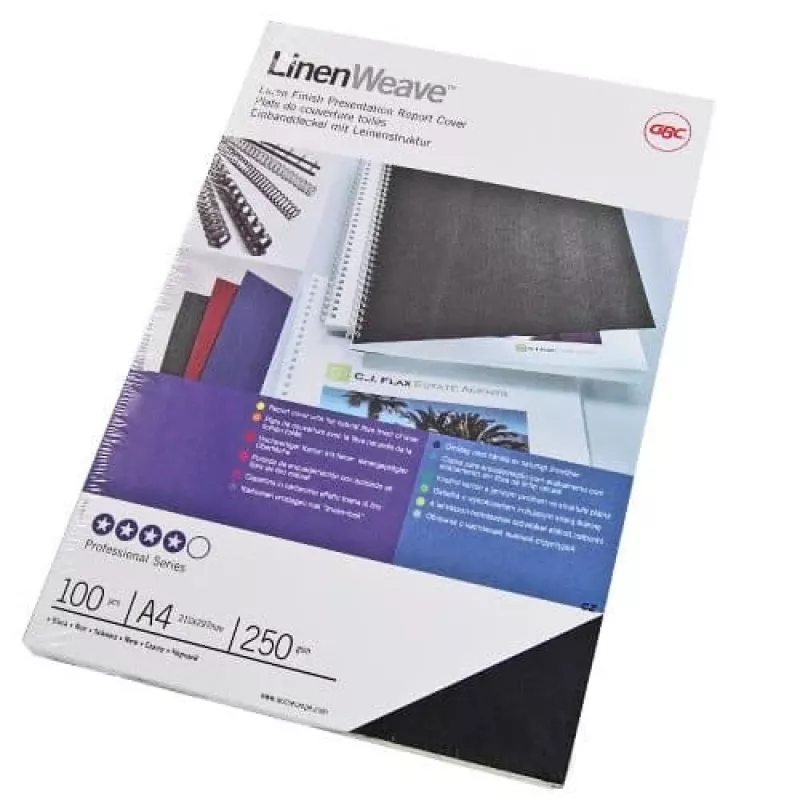 GBC LinenWeave įrišimo viršeliai 250gsm A4 juodi (100 vnt.)