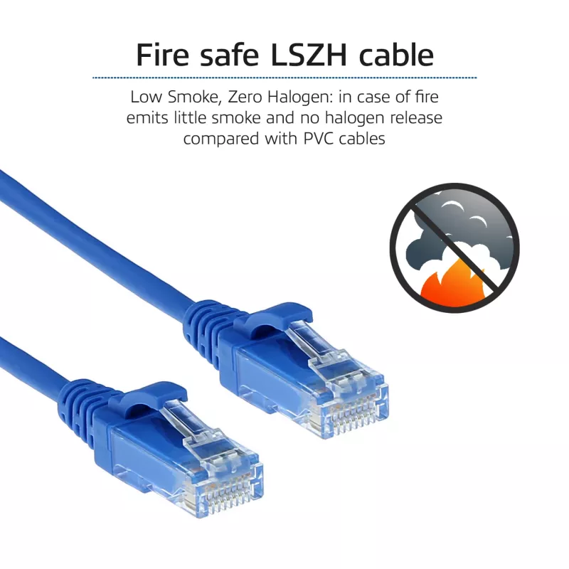 ACT Blue 2 m LSZH U/UTP CAT6 plonas duomenų centro pataisos laidas, be užkabinimo, su RJ45 jungtimis
