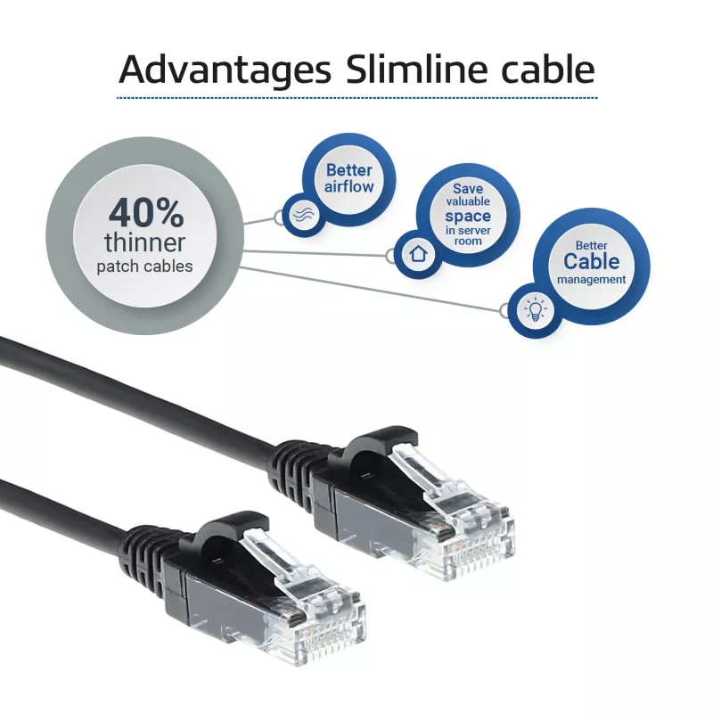 ACT Black 3 m LSZH U/UTP CAT6 plonas laidas duomenų centrui, be užkliuvimo, su RJ45 jungtimis