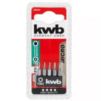 Atsuktuvų antgalių rinkinys KWB 128240 – 5 vnt. Torx antgaliai T3 T4 T5 T6 T8, 28 mm