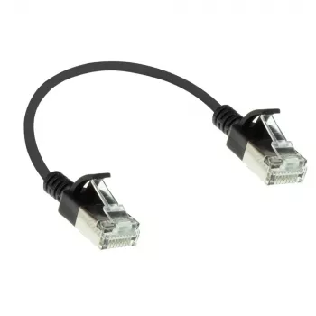 ACT Black 0,15 m LSZH U/FTP CAT6A plonas kabelis (juodas) su RJ45 kištukais, be užkabliukų