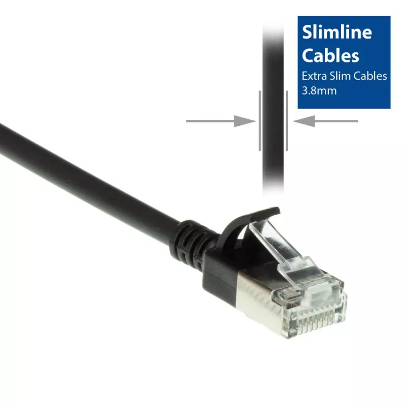 ACT Black 0,15 m LSZH U/FTP CAT6A plonas kabelis (juodas) su RJ45 kištukais, be užkabliukų