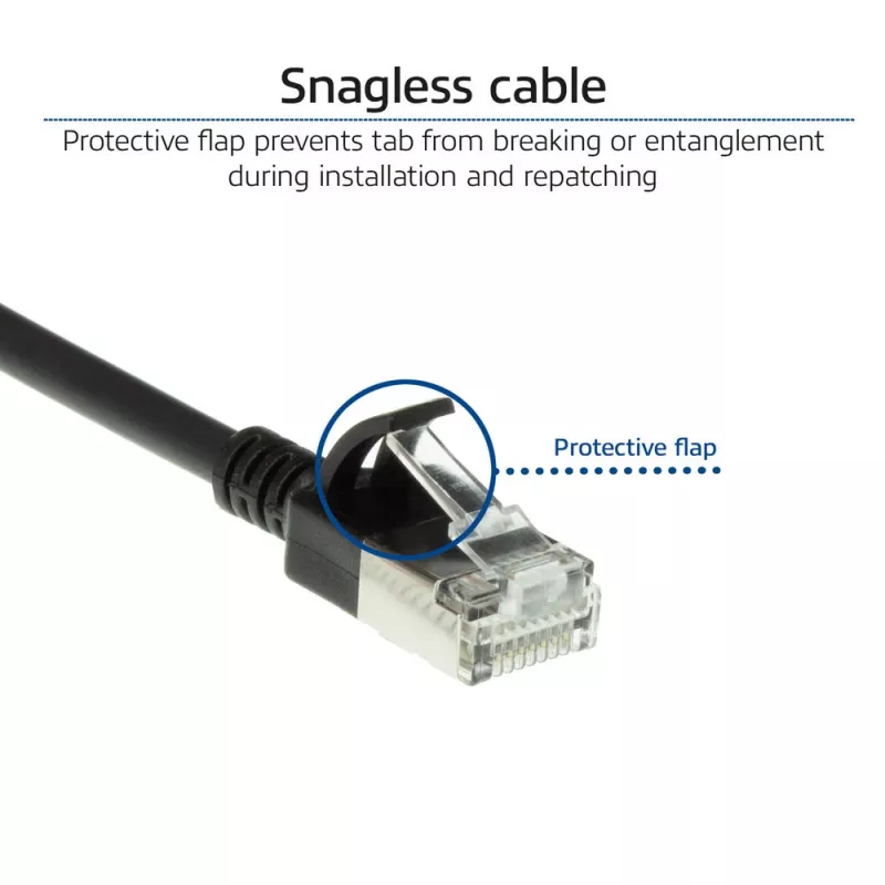 ACT Black 0,15 m LSZH U/FTP CAT6A plonas kabelis (juodas) su RJ45 kištukais, be užkabliukų