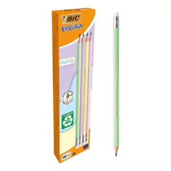 Pieštukų rinkinys TEKA BIC Evolution HB, šešiakampiai mediniai pieštukai, 12 vnt., įvairių spalvų