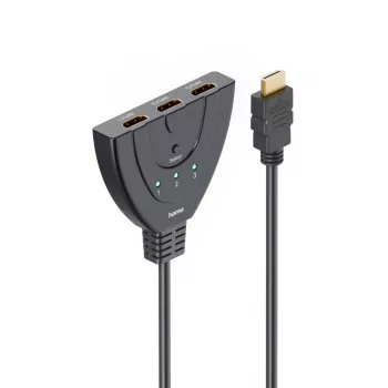 HDMI kabelis Hama 00205101, 0,55 m, HDMI 2.0, 1× kištukas į 3× lizdą, juodas