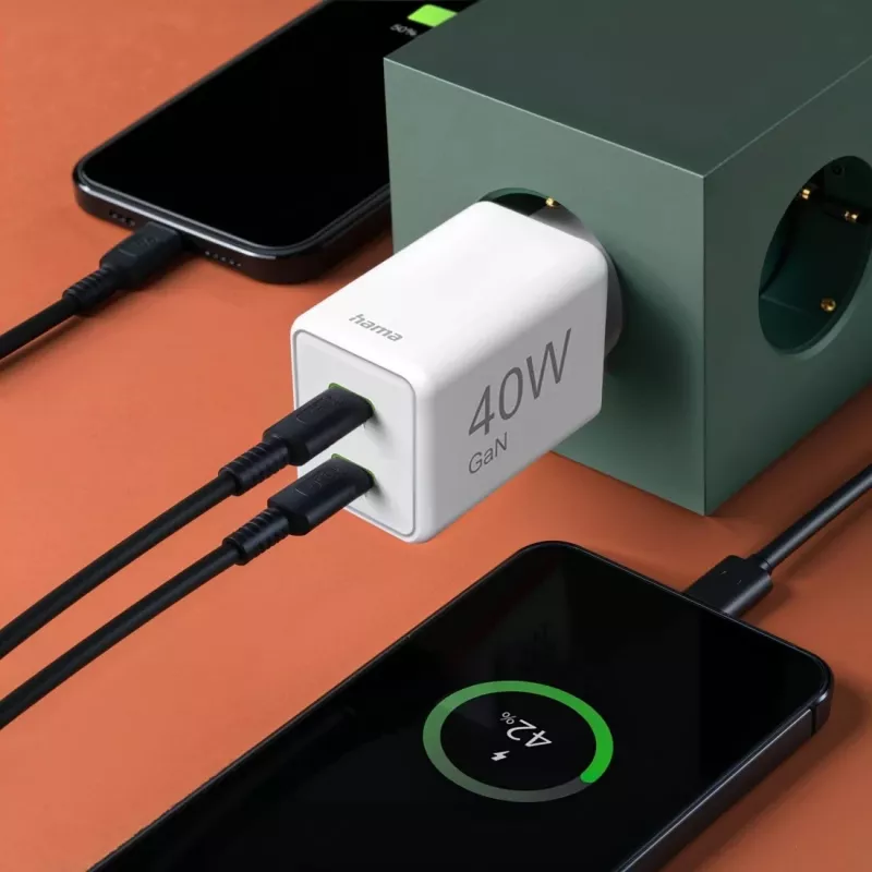 Hama 00201989 Greitasis 40W USB-C įkroviklis su GaN technologija, baltas
