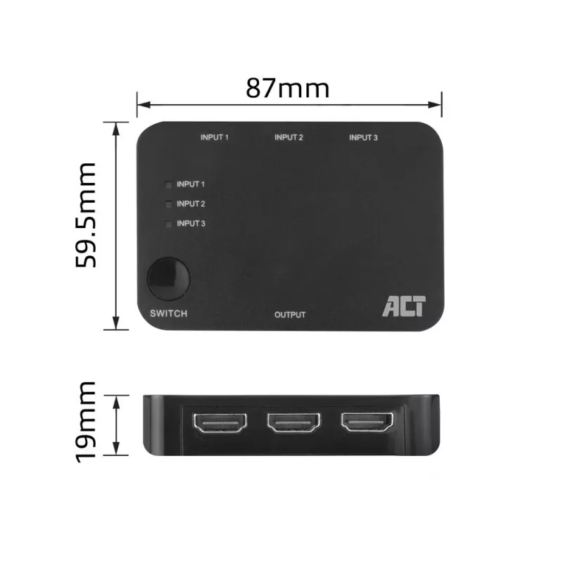 ACT 4K HDMI jungiklis 3x1 juodas 60Hz 1920x1080 3840x2160