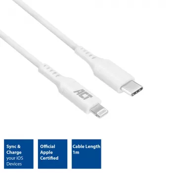 ACT USB 2.0 įkrovimo / duomenų kabelis C tipas – Lightning 1 m, MFi sertifikuotas