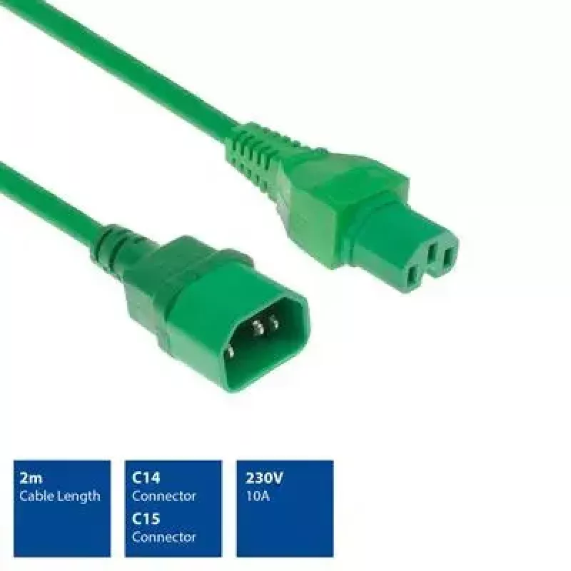 ACT Powercord C14 - C15 žalias 2 m kabelis H05RN-F 250V 10A