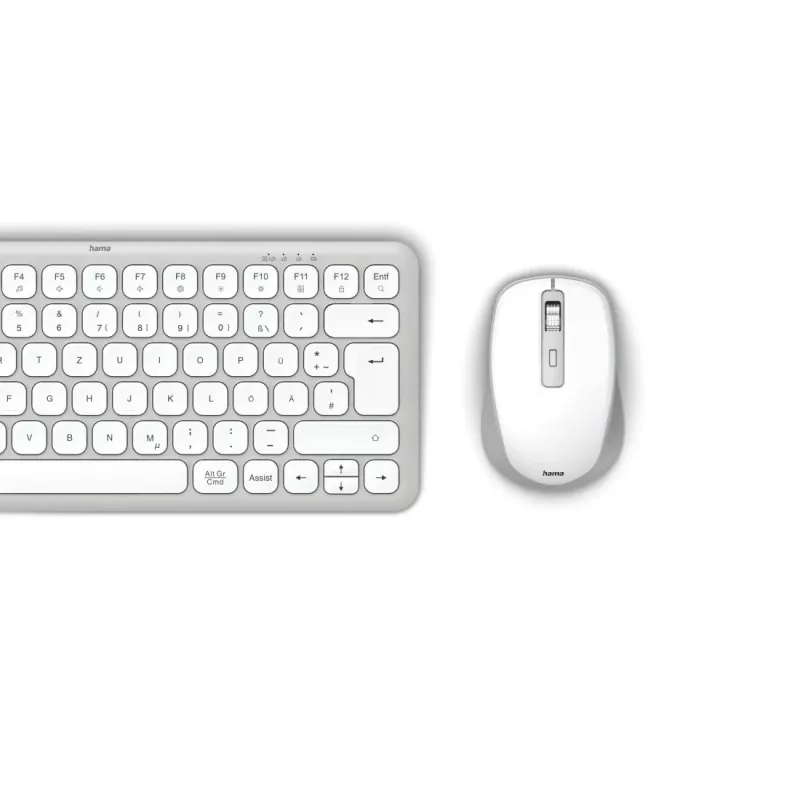 Hama WKM-500 belaidė ir laidinė klaviatūra su pele, QWERTZ, pilka/balta