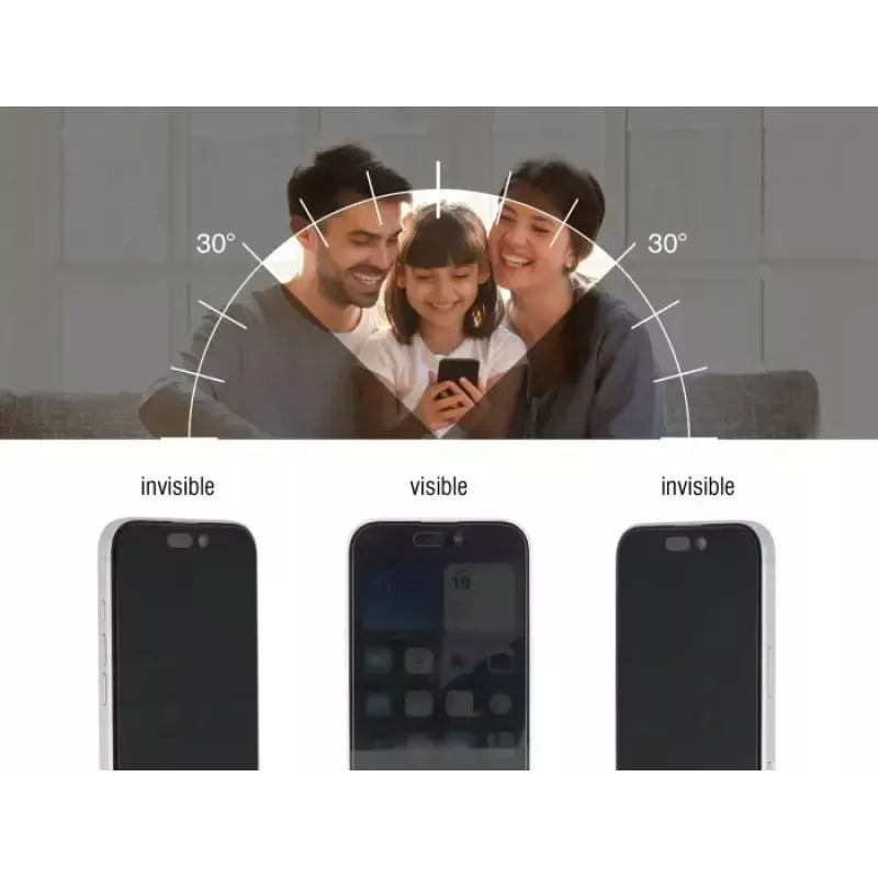 Apsauginis stiklas privatumo DELOCK iPhone 17 — Grūdintas stiklas, 4 krypčių apsauga nuo šnipinėjimo, atsparus smūgiams ir įbrėžimams, juodas
