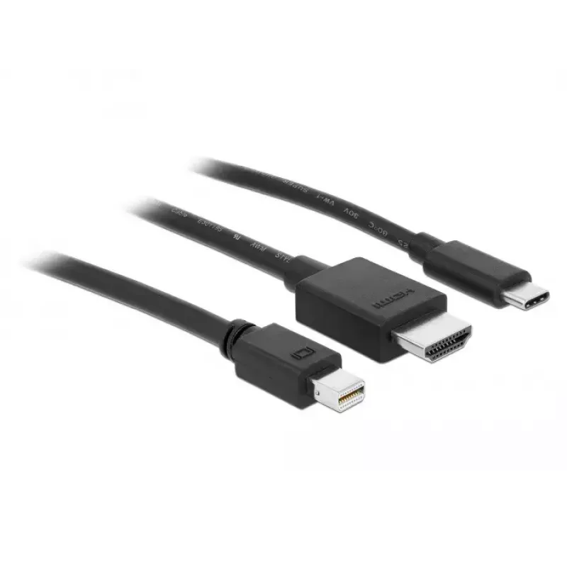 Laido adapteris DeLOCK 85830 HDMI Type A HDMI Mini DisplayPort USB Type-C juodas