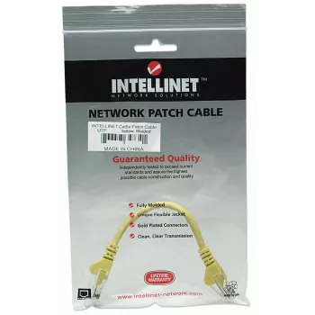 Intellinet 325165 tinklo komutacinis kabelis, Cat5e, U/UTP, RJ45 (M)–RJ45 (M), 0,45 m, Snagless, su apsauginiais antgaliais, geltonas