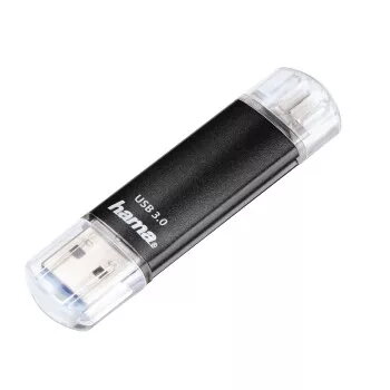 Hama Laeta Twin USB atmintukas, USB 3.0, 128 GB, 40 MB/s, juodas