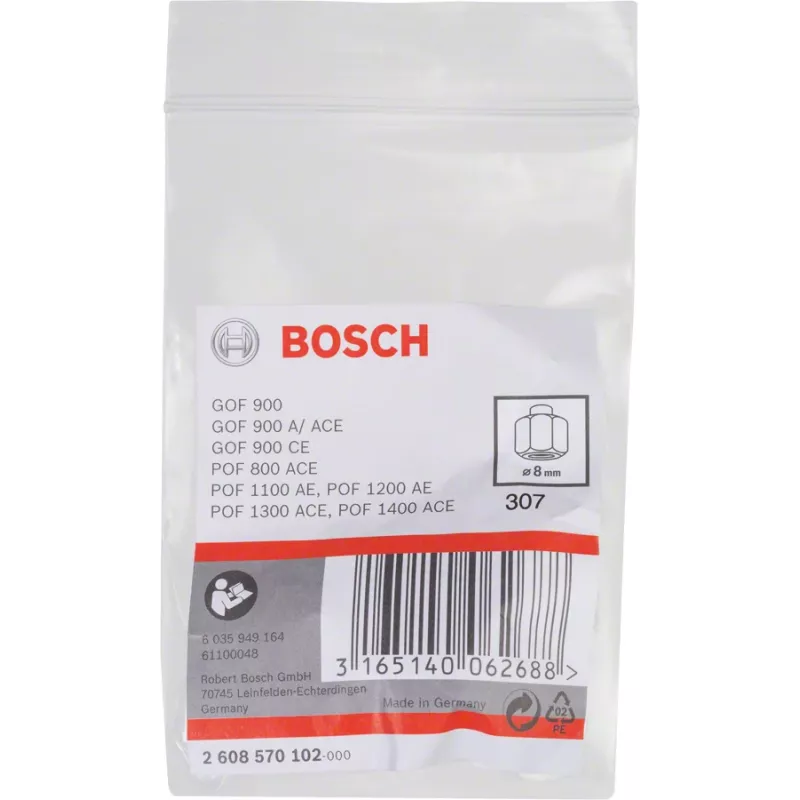 Bosch 2608570102 įtvaras 8 mm su 19 mm veržle, GOF / POF frezeriams