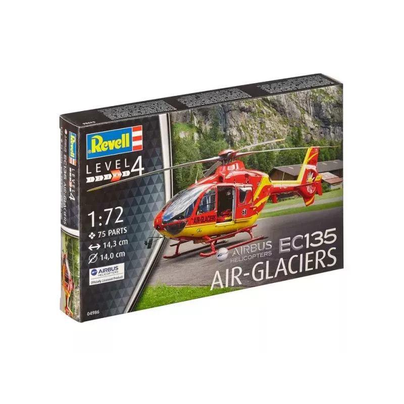 REVELL EC135 Air-Glaciers surinkimo modelis, mastelis 1:72, ilgis 143 mm, rotoriaus skersmuo 140 mm