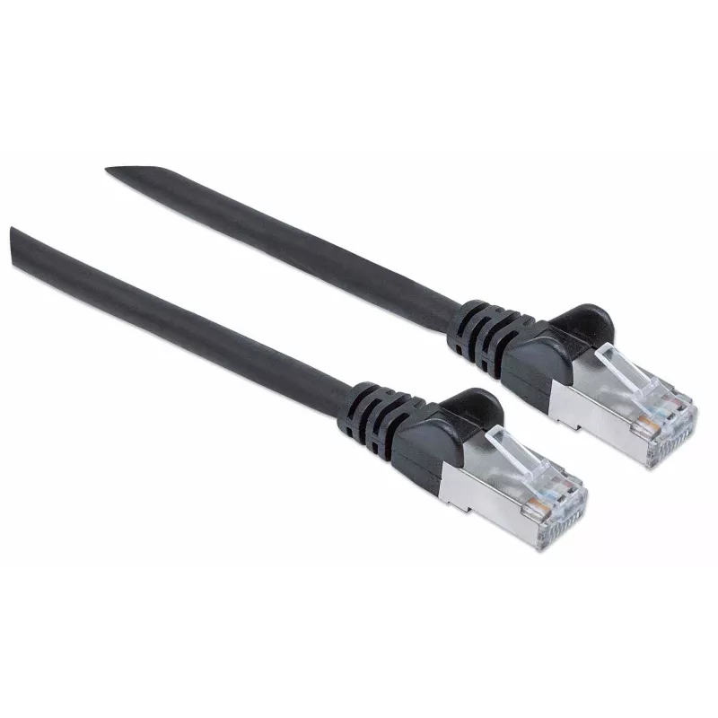 Intellinet Network Patch Cable, 10 m, juoda, Cat7 kabelis / Cat6A kištukai, varis, S/FTP, LSOH / LSZH, RJ45, auksuoti kontaktai, be užkliuvimo, su apsauginiu gaubteliu, viso gyvenimo garantija
