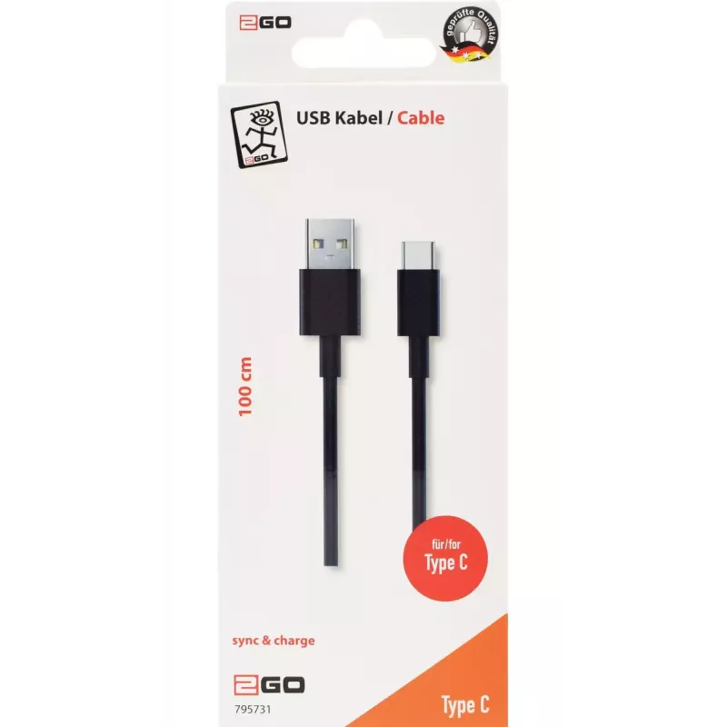 USB laidas 2GO 795731 1m USB B USB C USB 3.2 Gen 1 Juodas