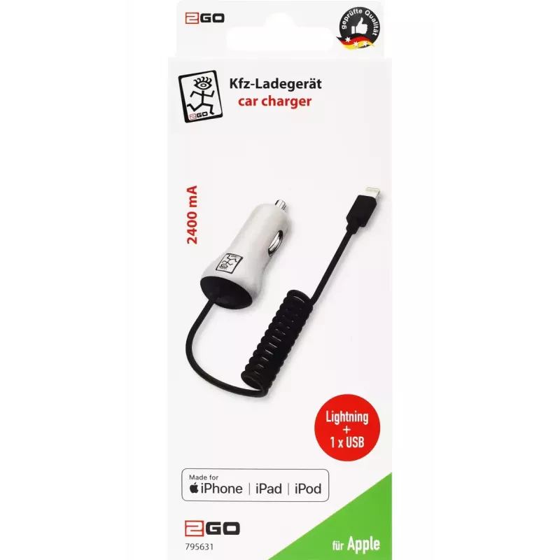 Automobilinis įkroviklis mobiliems įrenginiams 2GO 795631, 12/24V, 5V, 2400 mA, baltas