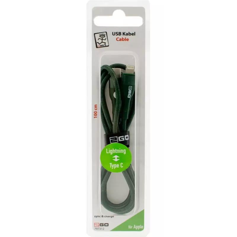 Laidas Lightning 2GO 797312 1 m žalias USB-C jungtimi