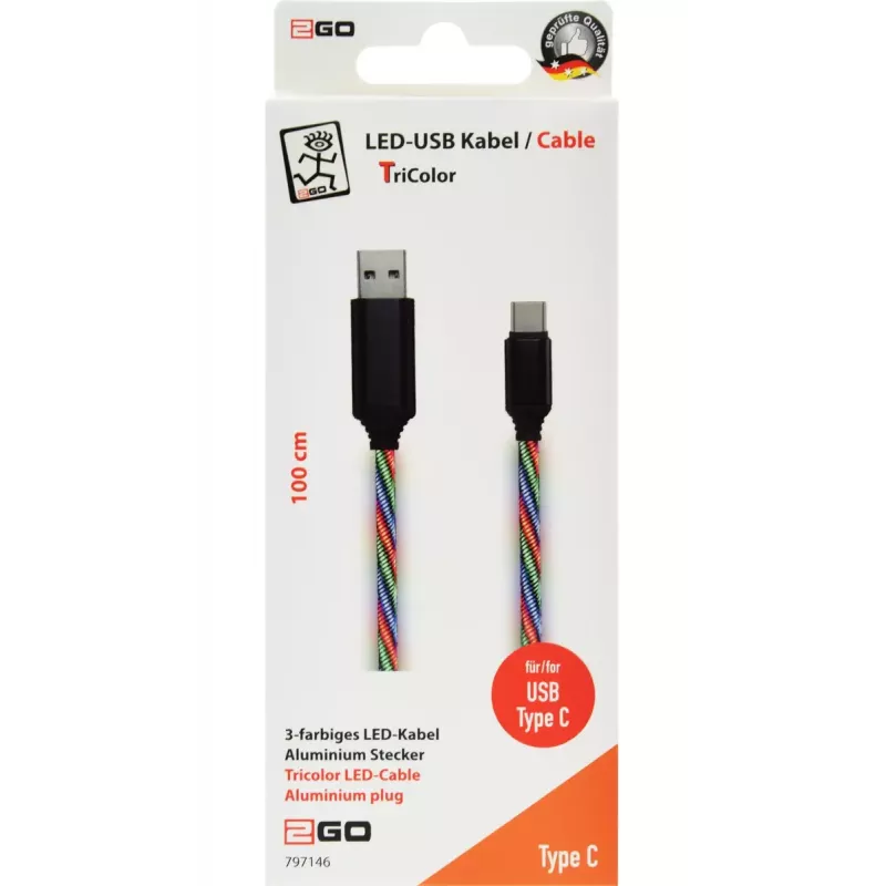 USB laidas 2GO 797146 1 m USB B USB C įvairiaspalvis