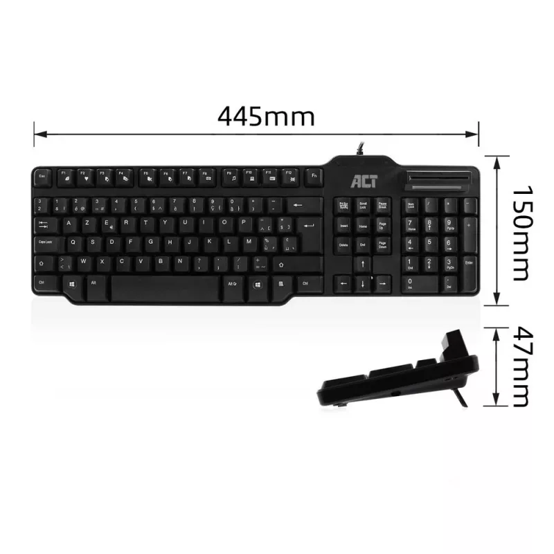 ACT AC5475 laidinė klaviatūra su išmaniąja kortelių skaitytuvu (AZERTY/BE išdėstymas)