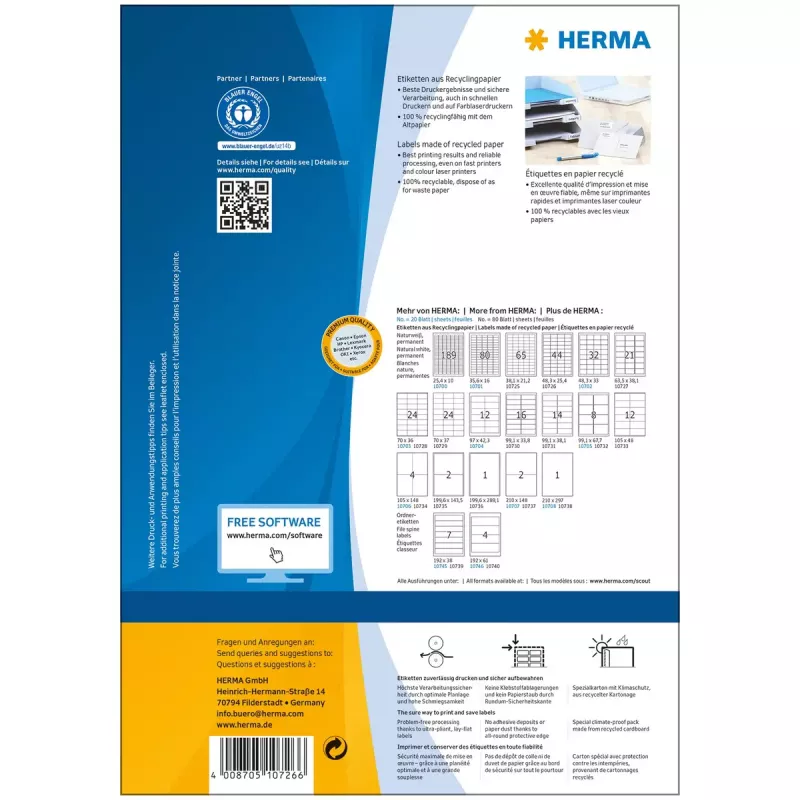 Lipnių etikečių lapai HERMA 10726 balta 4,83x2,54 cm 3520 vnt.