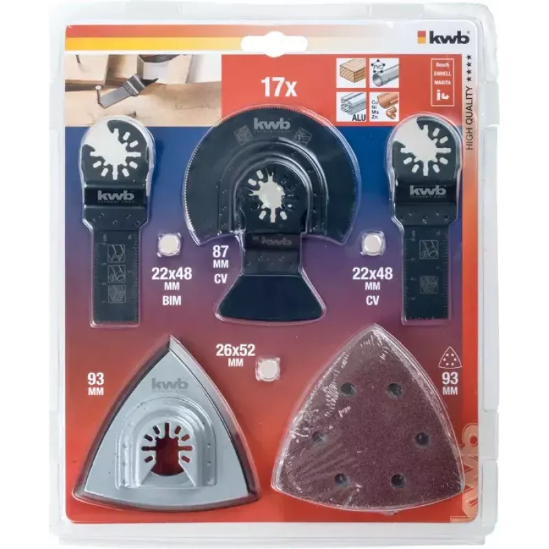 Peilių rinkinys kwb Universal kit 17 vnt. aliuminiui, betonui, variui, gipso kartonui, plastikui, skardai, medžiui