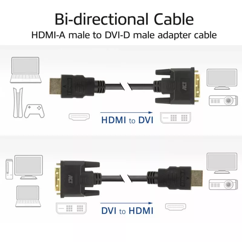 ACT AK3734 HDMI–DVI-D vaizdo kabelio adapteris 1 m, juodas