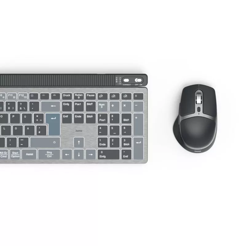 Belaidis klaviatūros ir pelės rinkinys Hama WKM-750, Bluetooth, QWERTZ, pilkas/juodas/mėlynas