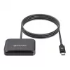 Manhattan USB-C kontaktinių kortelių skaitytuvas su microSD lizdu, USB Type-C vyriškas prie kontaktinio skaitytuvo sąsajos ir microSDXC, palaiko Windows, macOS ir Linux, skaito SIM korteles su adapteriu, kabelis 1m, juodas, trejų metų garantija