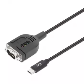 Manhattan USB-C į Serial konverterio kabelis, 1 m, Vyriškas į Vyrišką, Serial/RS232/COM/DB9, Prolific PL2303GT lustas, Juodas kabelis, Trejų metų garantija