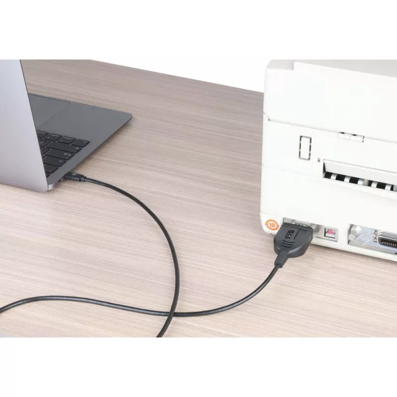 Manhattan USB-C į Serial konverterio kabelis, 1 m, Vyriškas į Vyrišką, Serial/RS232/COM/DB9, Prolific PL2303GT lustas, Juodas kabelis, Trejų metų garantija