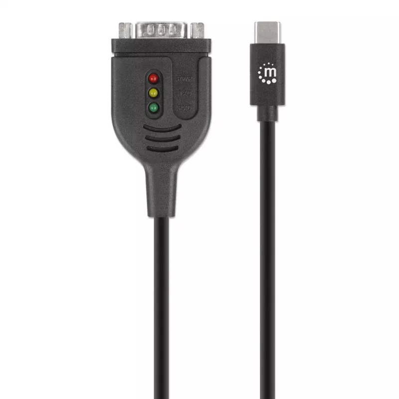 Manhattan USB-C į Serial konverterio kabelis, 1 m, Vyriškas į Vyrišką, Serial/RS232/COM/DB9, Prolific PL2303GT lustas, Juodas kabelis, Trejų metų garantija