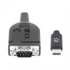 Manhattan USB-C į Serial konverterio kabelis, 1 m, Vyriškas į Vyrišką, Serial/RS232/COM/DB9, Prolific PL2303GT lustas, Juodas kabelis, Trejų metų garantija