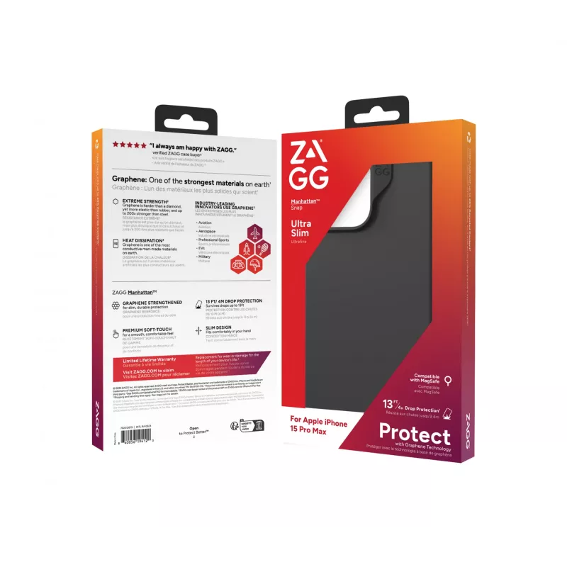 ZAGG Manhattan Snap dėklas Apple iPhone 15 Pro Max Juodas EN/FR