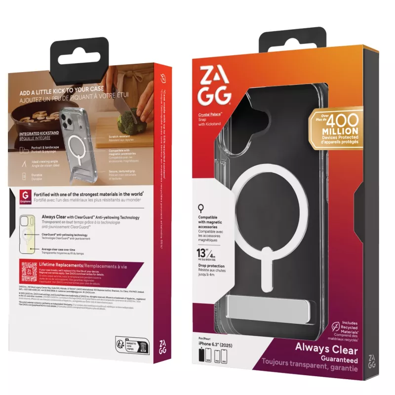 ZAGG Crystal Palace Snap Kickstand Dėklas Apple iPhone 17, Peršviečiamas