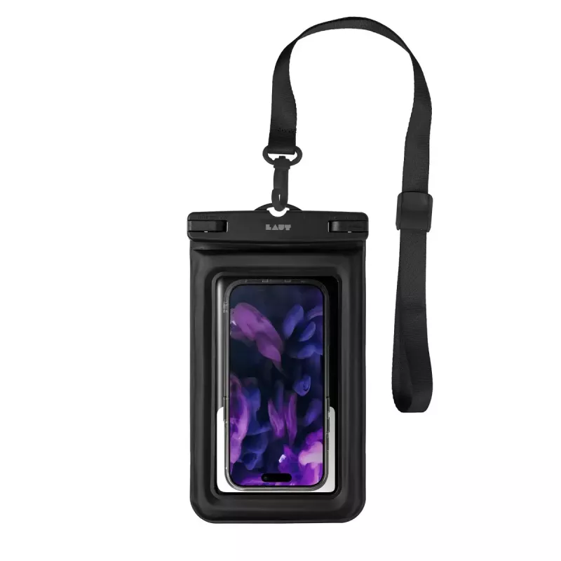 Vandeniui atsparus universalus dėklas telefonui LAUT POP AQUA IP68, juodas