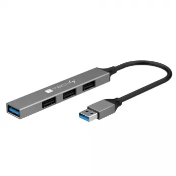 Techly IUSB32-HUB4A-3U2SLS USB 3.2 šakotuvas 4x USB-A, metalinis korpusas, pilka