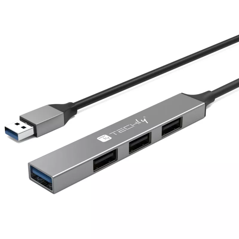 Techly IUSB32-HUB4A-3U2SLS USB 3.2 šakotuvas 4x USB-A, metalinis korpusas, pilka