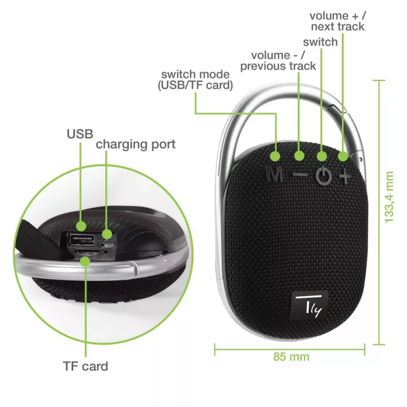 Techly ICASBL321BK mono nešiojamas garsiakalbis, juodas, 5 W
