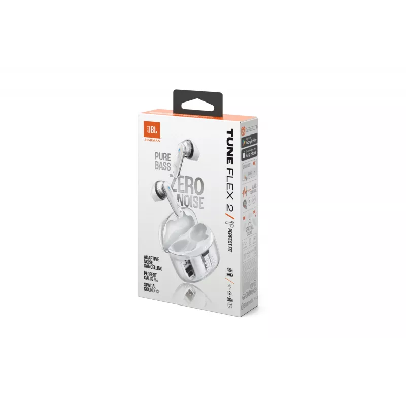 Ausinės JBL Tune Flex 2 Ghost Edition – belaidės TWS, 20–20000 Hz, balta