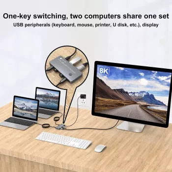 Techly IDATA KVM-DPC8K KVM jungiklis, pilka spalva