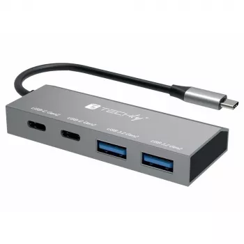 Techly IUSB32C-HUB4AC2 USB-C stotelė / USB 3.2 Gen 1 (3.1 Gen 1) tipo-C belaidė 4 prievadų sidabrinė