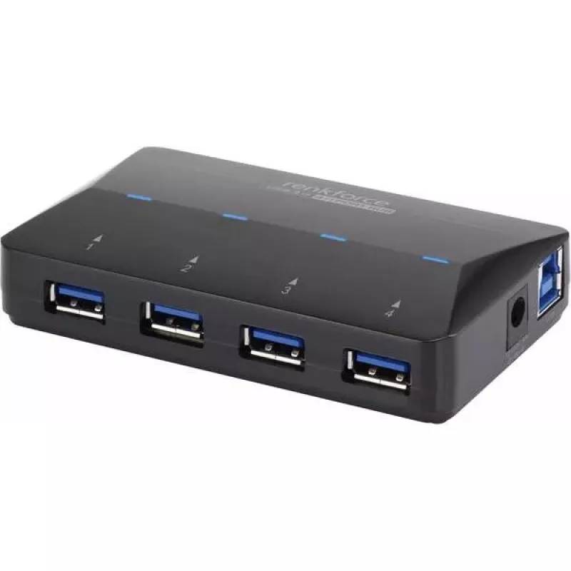 Renkforce RF-3806031 USB 3.2 Gen 1 Type-B sąsajos šakotuvas, juodas