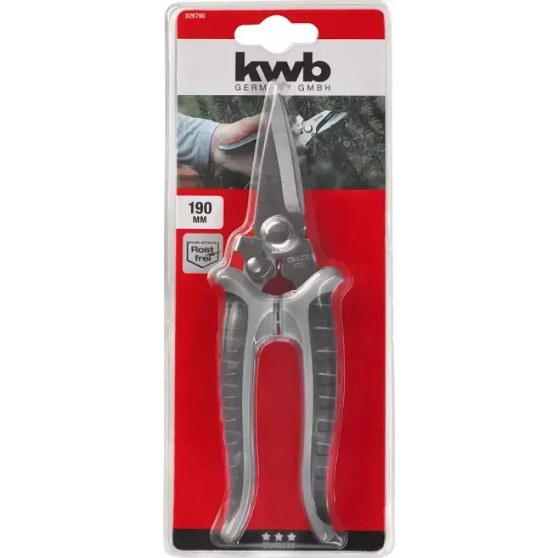 Žoliapjovės žirklės KWB 926790 ilga rankena tiesus ašmenys 190 mm