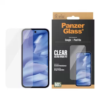 Apsauginis stiklas PanzerGlass Google Pixel 10a 5G — Ultra-Wide Fit, PET, atsparus įbrėžimams ir smūgiams, permatomas